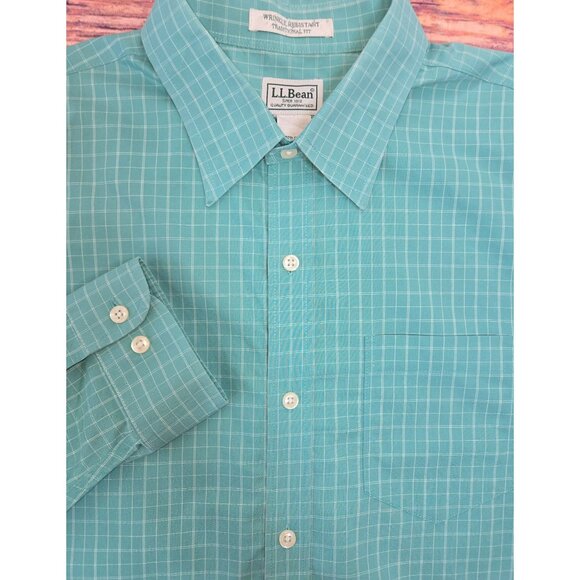 L.L. Bean Mens Wrinkle-Resistant Dress Shirt Large Turquoise - Picture 4 of 6